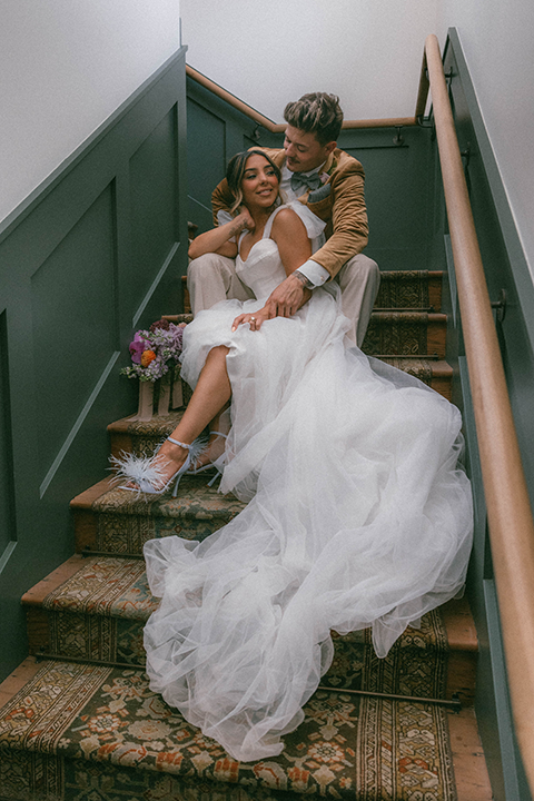 Bride and groom in stairs